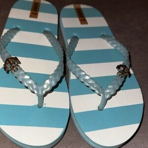Peach Couture Striped Nautical Anchor Strappy Sandals Flip Flops Sky Blue 7
